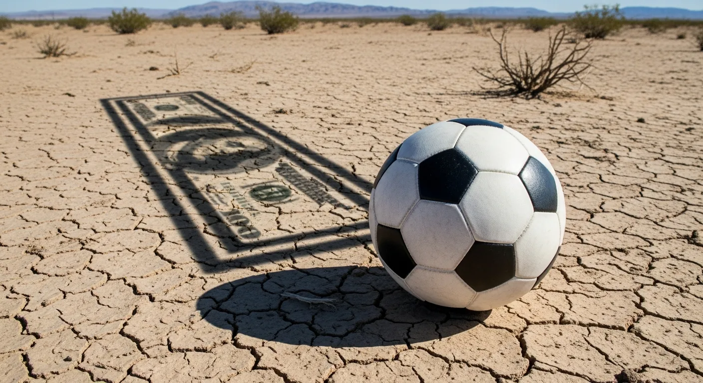 Soccer-ball-casting-shadow-shaped-like-dollar-bills-on-desert