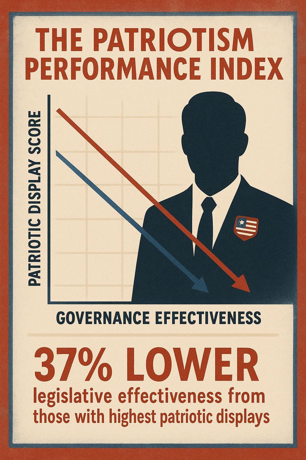 Graph showing 214% increase in patriotic imagery in political ads while policy content decreased 43%